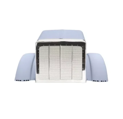 Peterbilt 389 Long 131.6 BBC Aluminum Hood (2007 & Newer) With Stainless Grille Assembly & Fiberglass Fenders