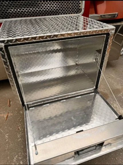 Diamond plate truck or trailer storage box
